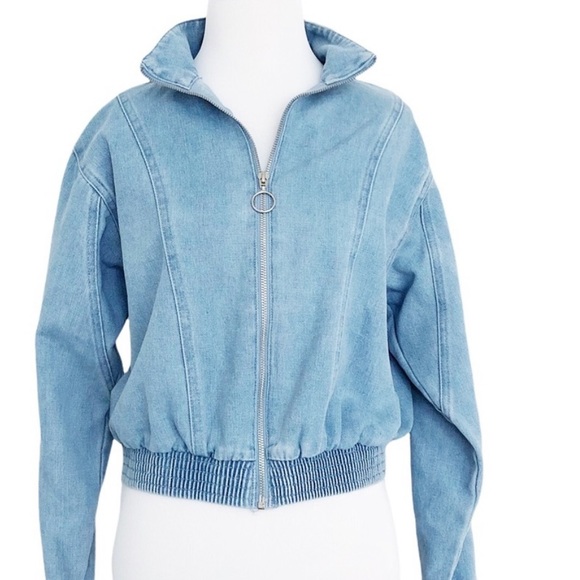 Haute Monde Denim Zip Up Bomber Jacket L - Picture 4 of 6